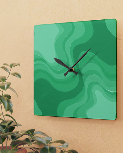 Mint Green Wavey 10.75" x 10.75" Round or Square Acrylic Wall Clock