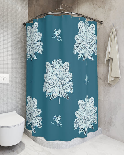Tif Green White Floral Butterflies Shower Curtain, 71" x 74"