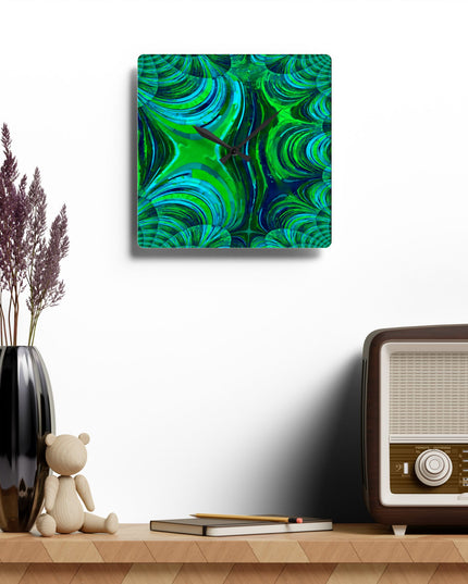 Uzi Spiral Blue Green Acrylic Wall Clock, Round or Square, 10.75" x 10.75"