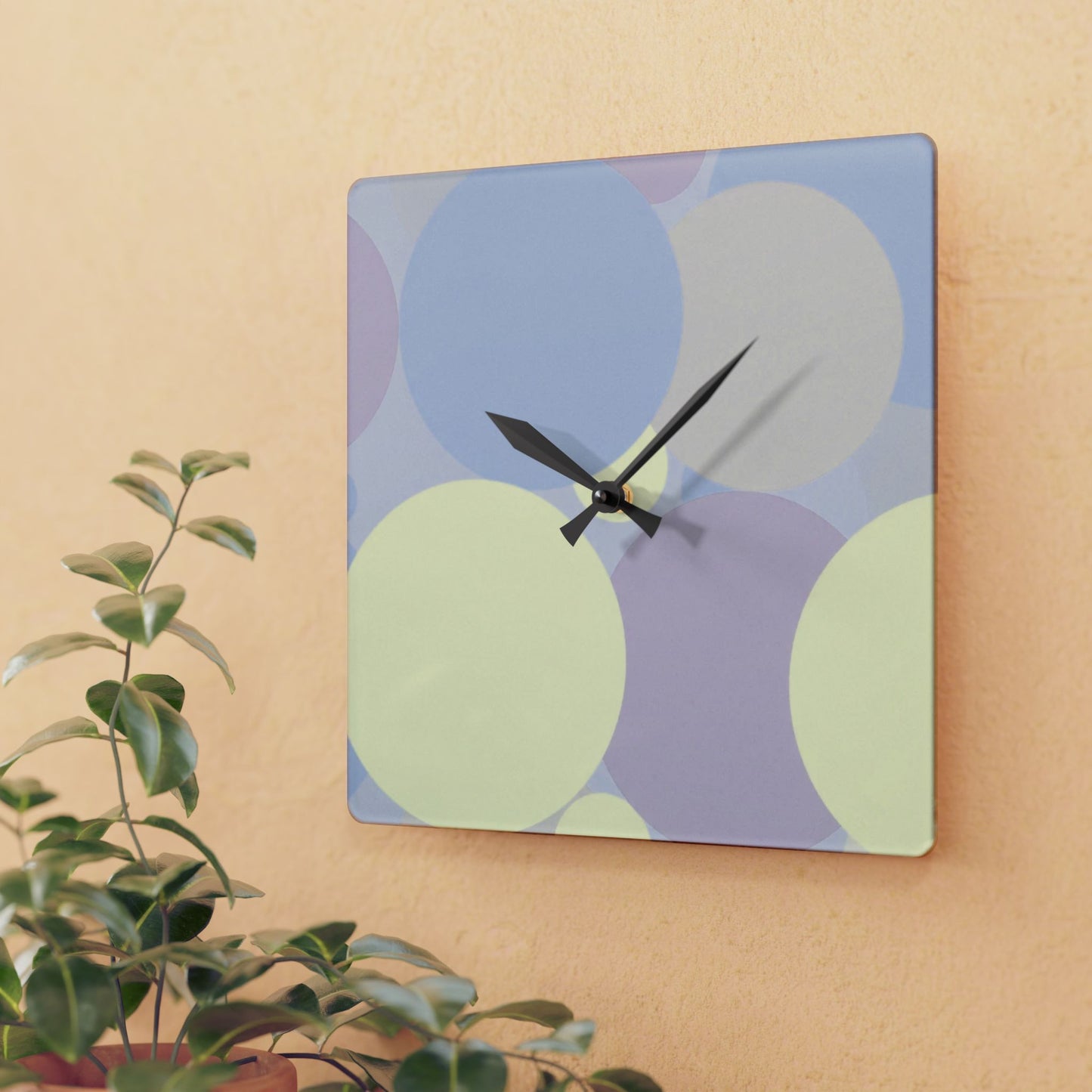 Pastel Soft Blue and Soft White Patches Acrylic Wall Clock, Round or Square, 10.75" x 10.75"