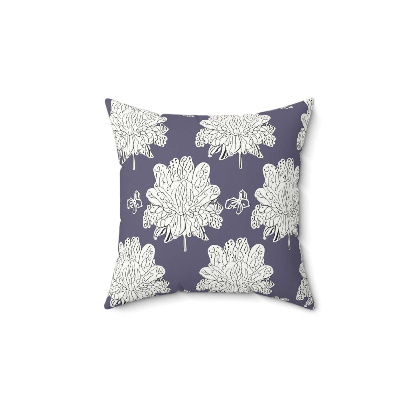 White Floral Butterflies 14" x 14" Faux Suede Square Pillow