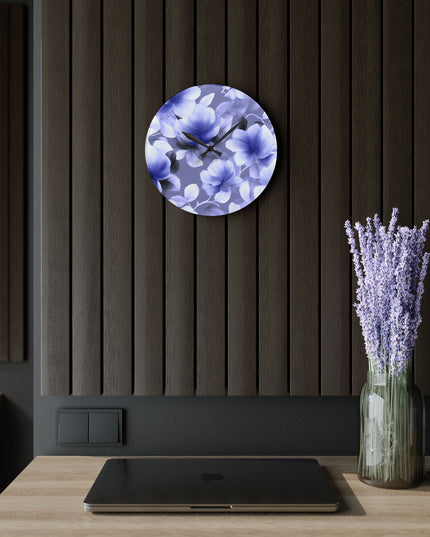 Indigo Blossom Floral Bunch Acrylic Wall Clock, Round or Square, 10.75" x 10.75"