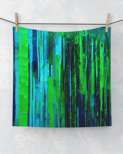 Striped Blue Green Towel, 13" x 13"