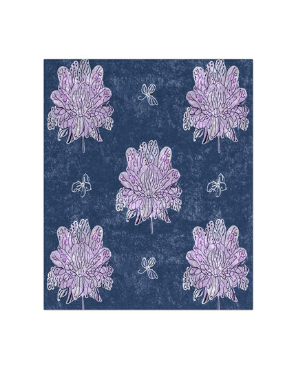 Purple White Floral Butterflies 50" x 60" Crushed Velvet Blanket