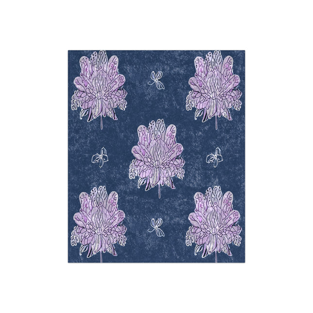 Purple White Floral Butterflies 50" x 60" Crushed Velvet Blanket