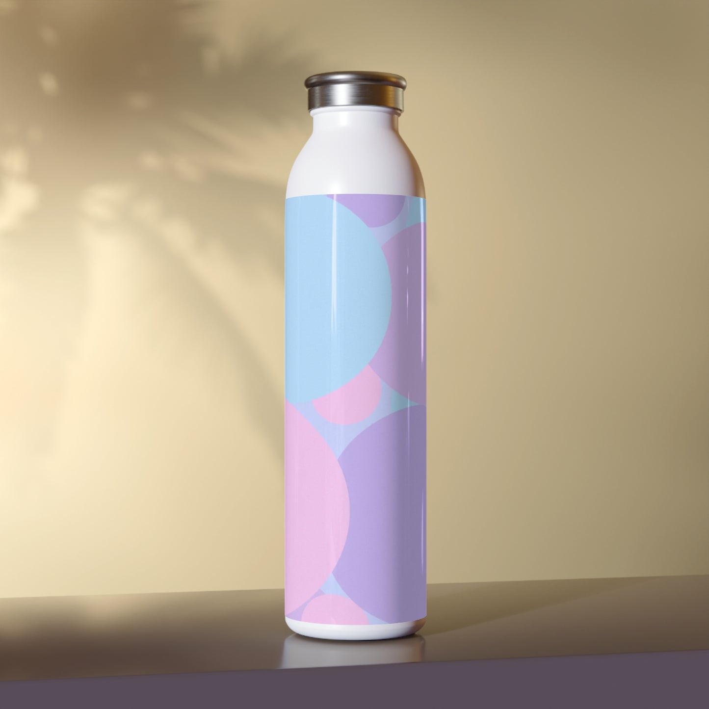 Pastel Purple and Mauve Patches Slim Water Bottle, 20 oz White