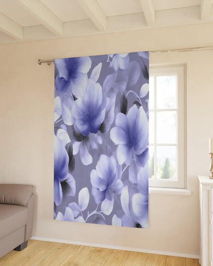Indigo Blossom Floral Bunch Window Curtain, 50" x  84", blackout