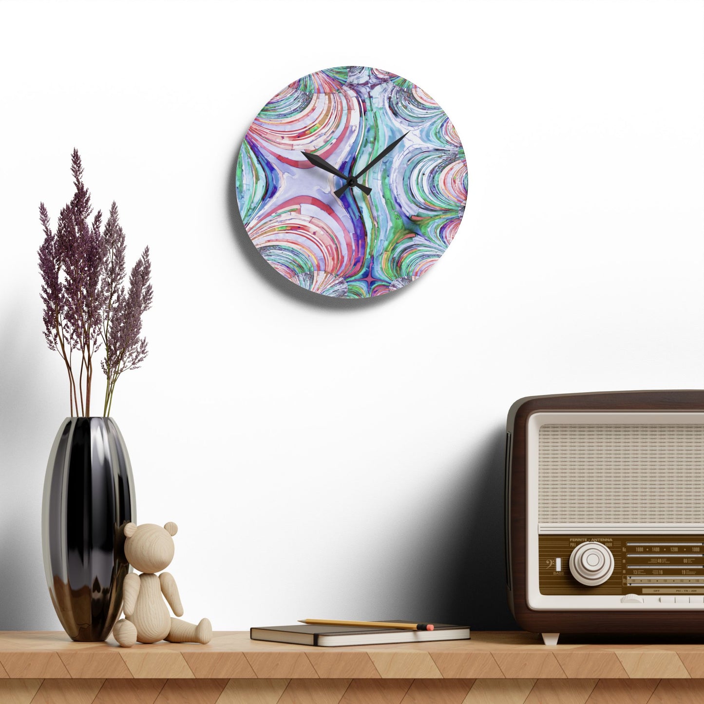Uzi Spiral Pastels Acrylic Wall Clock, Round or Square, 10.75" x 10.75"