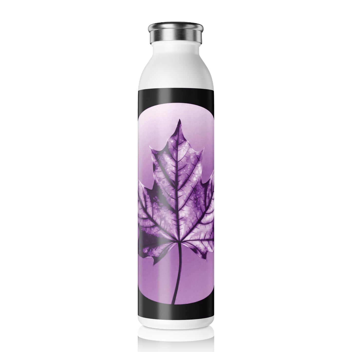 Purple Maple Leaf Slim Water Bottle, 20 oz White