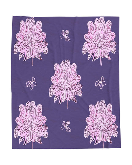 Magenta Floral Butterflies Velveteen Plush Blanket, 50" x 60"