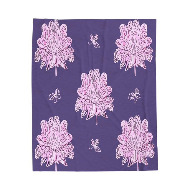 Magenta Floral Butterflies Velveteen Plush Blanket, 50" x 60"