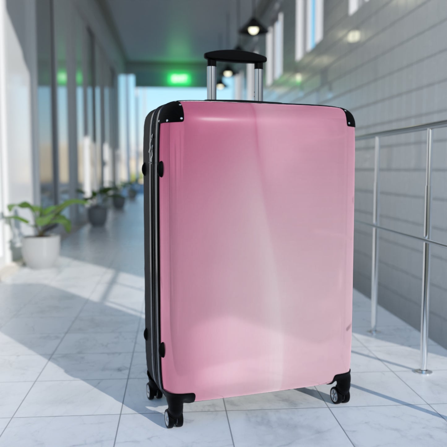 Pink Blush Fade Large Suitcase with built in lock, 4 double-wheels, telescopic handle, and ABS back hard-shell