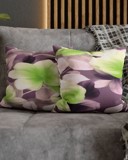 Lime Lavender Floral Bunch Spun Polyester Square Pillowcase, 14" x 14"