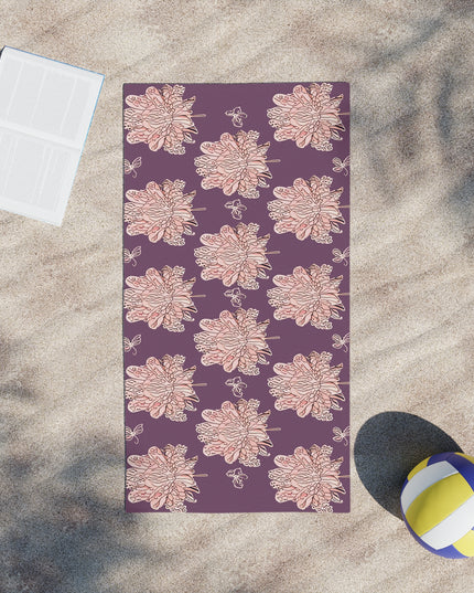 Pink Floral Butterflies Beach Towel, 24" x 44"
