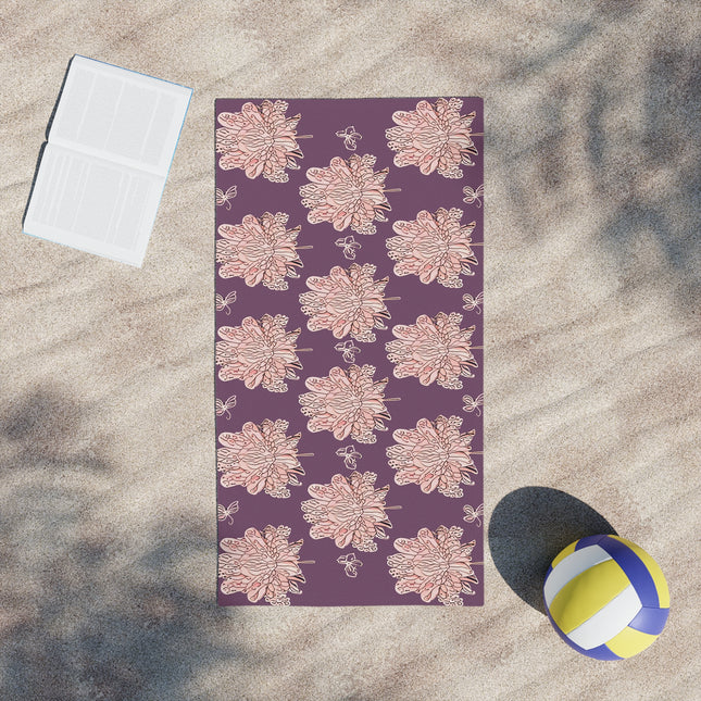 Pink Floral Butterflies Beach Towel, 24" x 44"