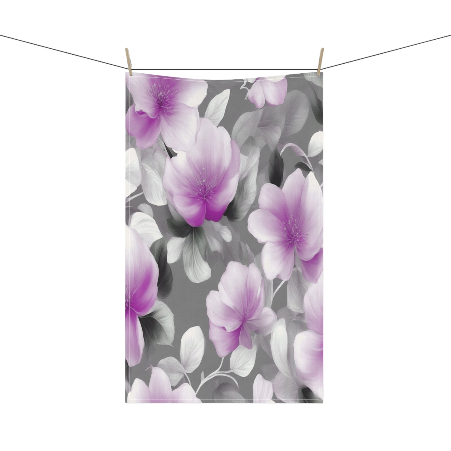 Purple Blossom Floral Bunch Tea Towels (cotton, poly), 18" x "30