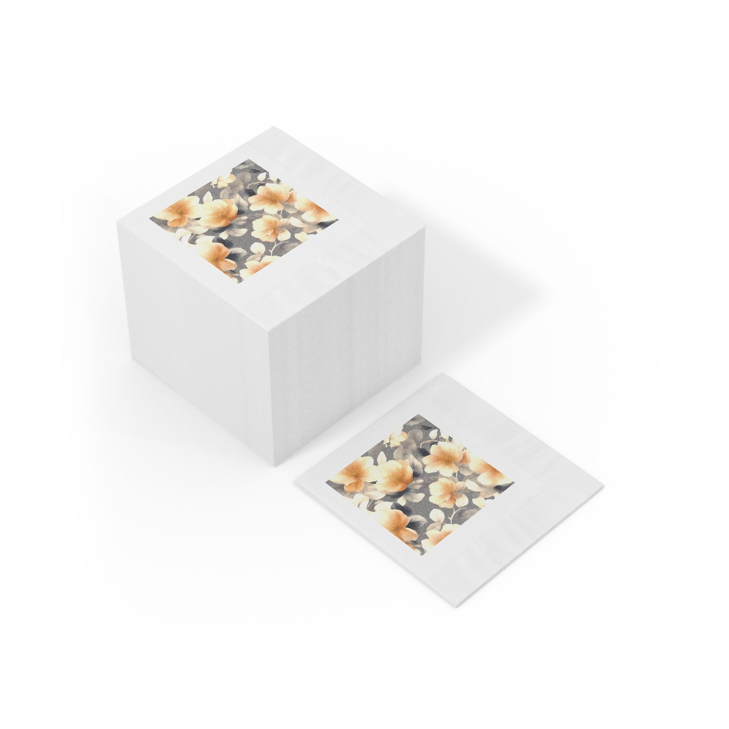 Soft Blossom Floral Bunch White Coined Napkins, 4.8" x 4.8"