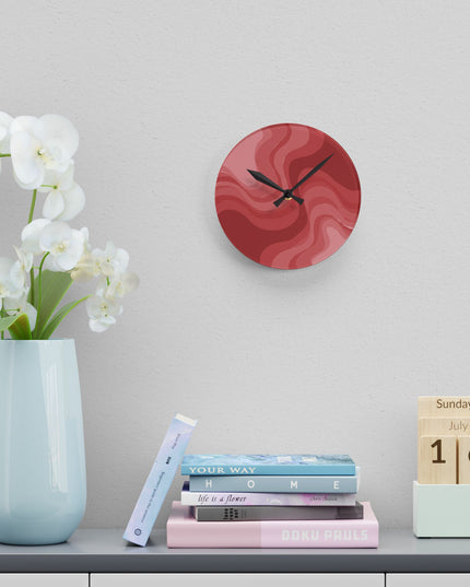 Power Red Wavey 8" x 8" Round Acrylic Wall Clock