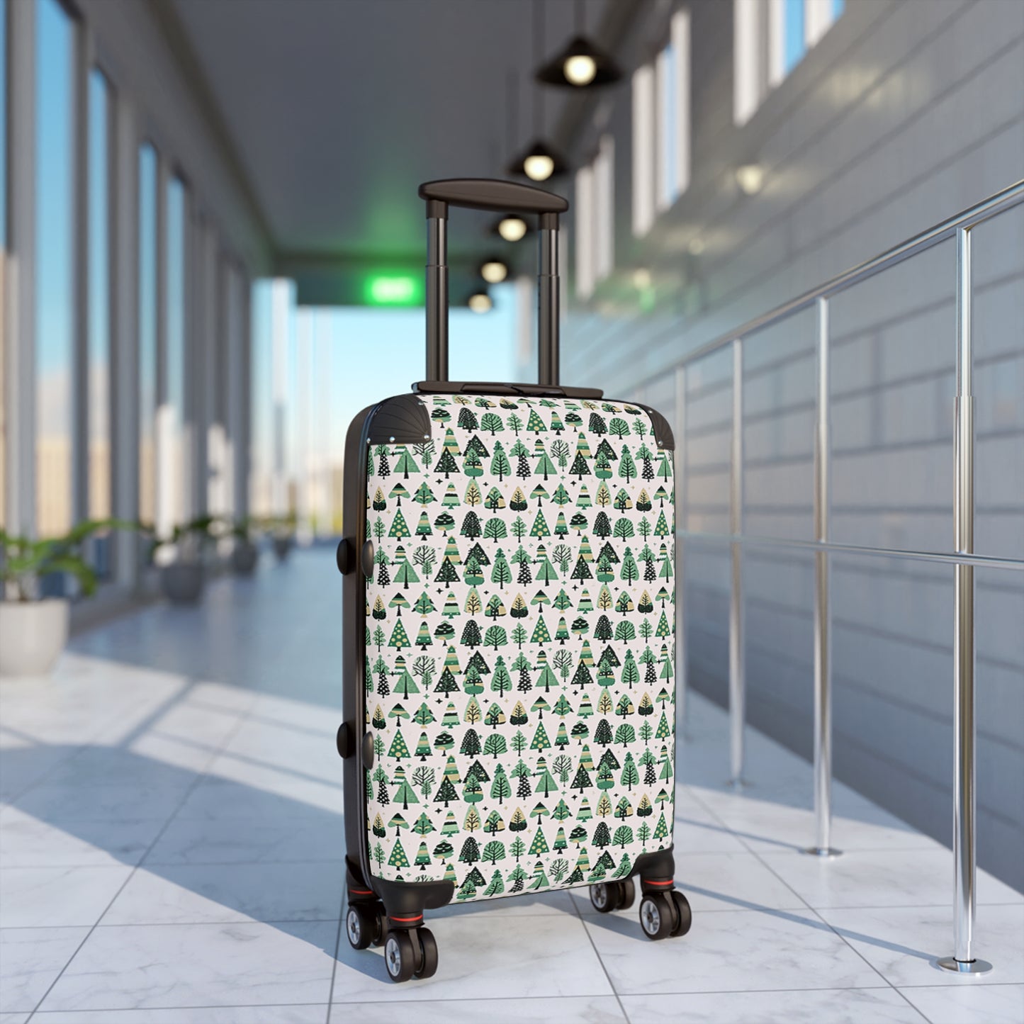Mini Vintage Green Trees Small Suitcase with built in lock, 4 double-wheels, telescopic handle, and ABS back hard-shell