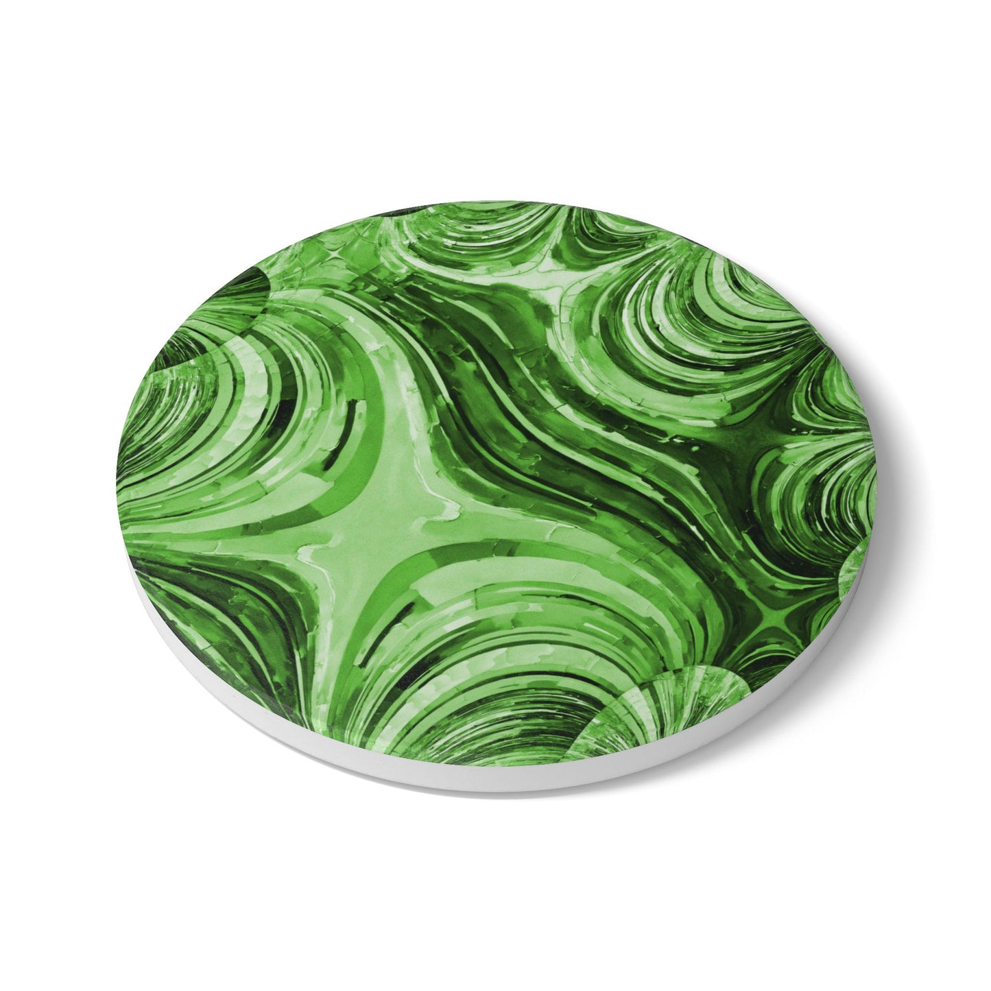 Uzi Spiral Mint Pastel 4" x 4" Round Ceramic Coaster