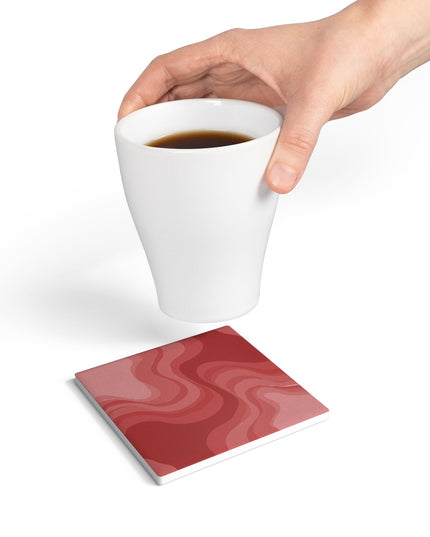 Power Red Wavey 4" x 4" Square Ceramic Coaster