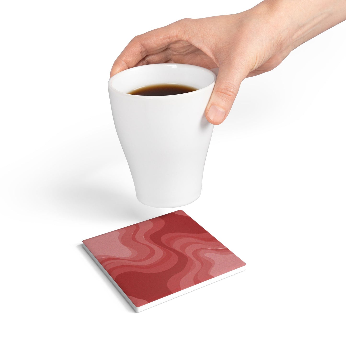 Power Red Wavey 4" x 4" Square Ceramic Coaster