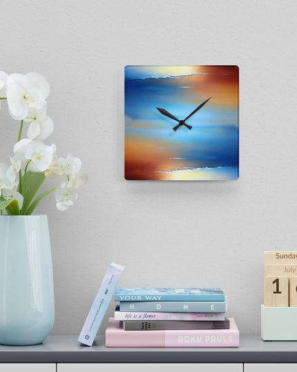 Blue Sea Red Orange Fog Acrylic Wall Clock, Round or Square, 10.75" x 10.75"