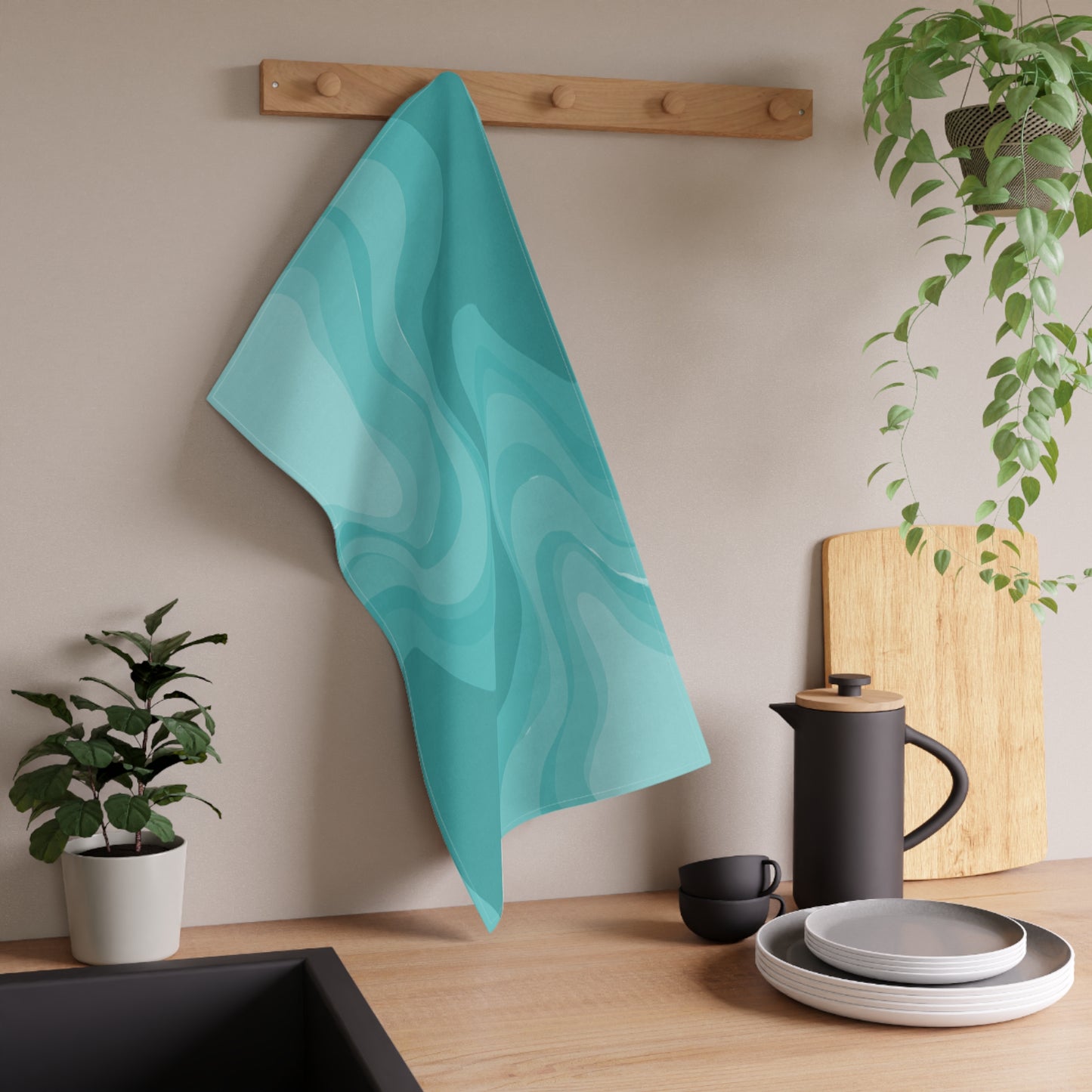 Tif Green Wavey Tea Towels (cotton, poly), 18" x "30