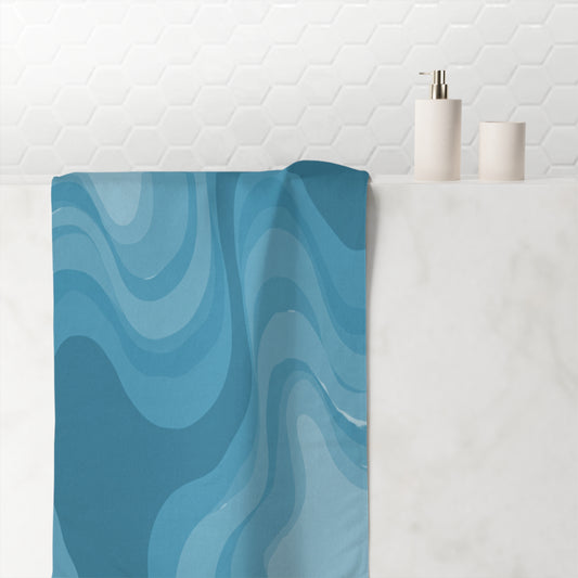 Sky Blue Wavey 30" x 60" Mink-Cotton Towel (50% polyester, 50% cotton)