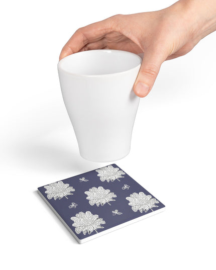 White Floral Butterflies 4" x 4" Square Ceramic Coaster