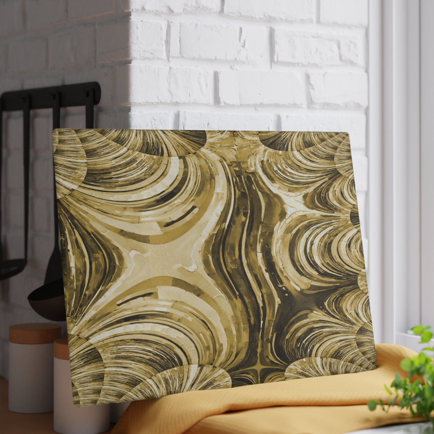 Uzi Spiral Light Brown 11" x 15" Glass Cutting Board
