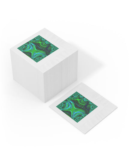 Uzi Spiral Blue Green White Coined Napkins, 4.8" x 4.8"