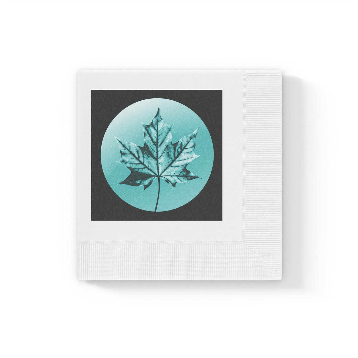 Tif Green Maple Leaf White Coined Napkins, 4.8" x 4.8"
