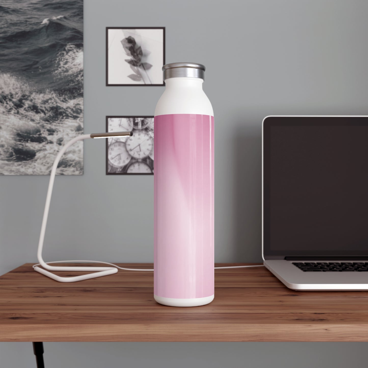 Pink Blush Fade Slim Water Bottle, 20 oz White