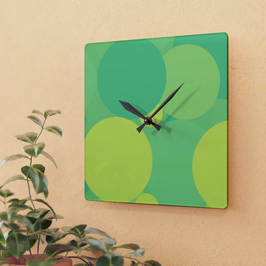 Pastel Green Patches Acrylic Wall Clock, Round or Square, 10.75" x 10.75"