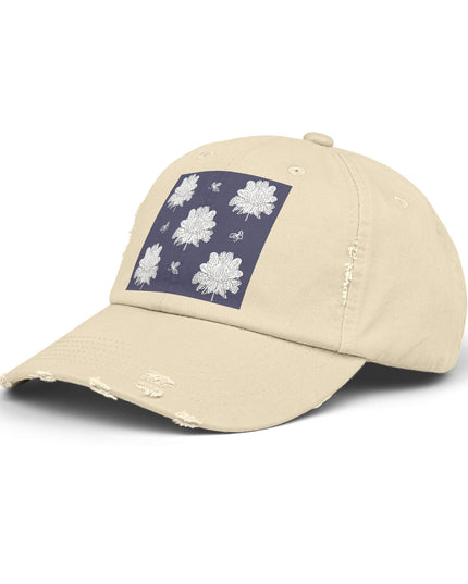 White Floral Butterflies Unisex Distressed Cap