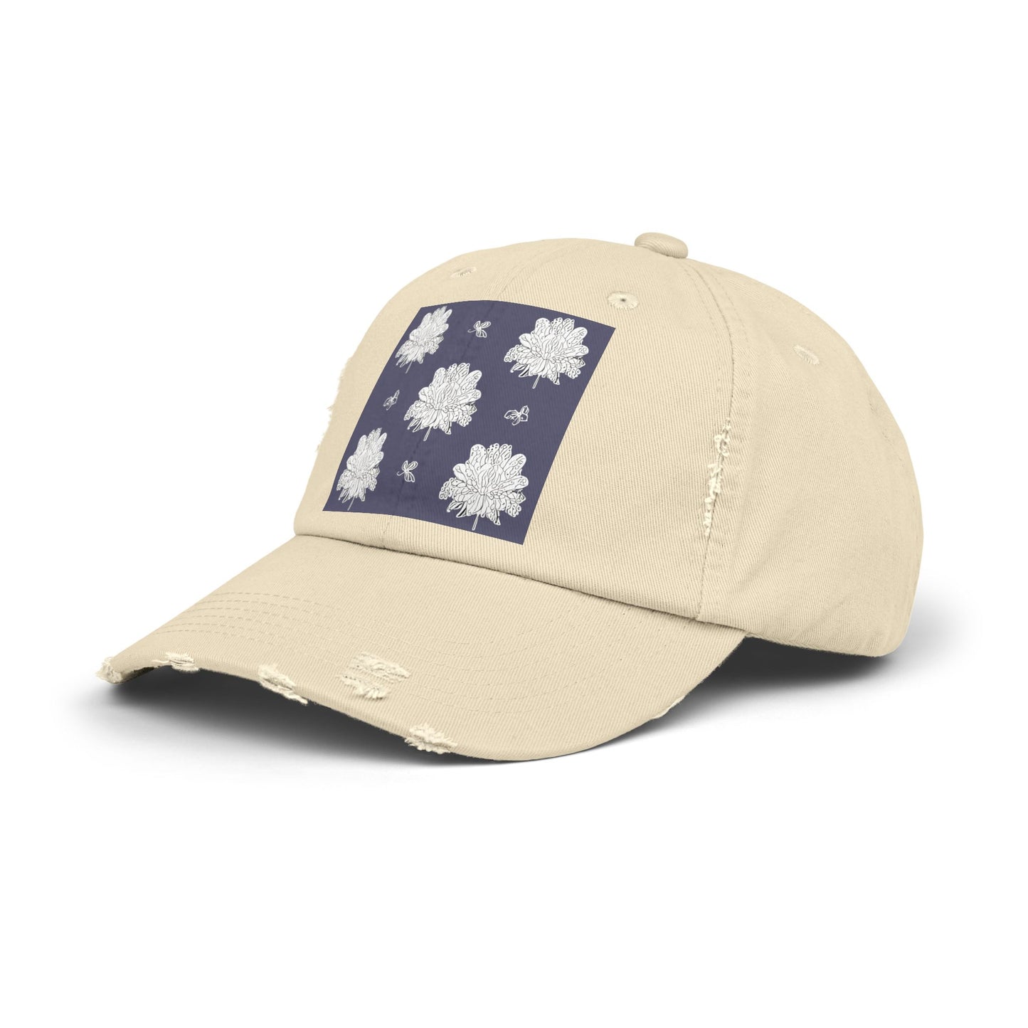 White Floral Butterflies Unisex Distressed Cap