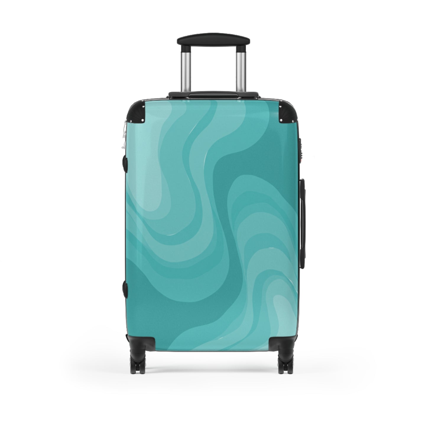 Tif Green Wavey Medium Suitcase with built in lock, 4 double-wheels, telescopic handle, and ABS back hard-shell