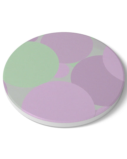 Pastel Lavender Purple and Soft Green Patches 4" x 4" Round Ceramic Coaster