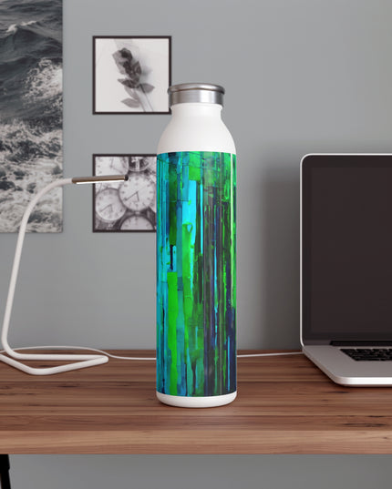 Striped Blue Green Slim Water Bottle, 20 oz White