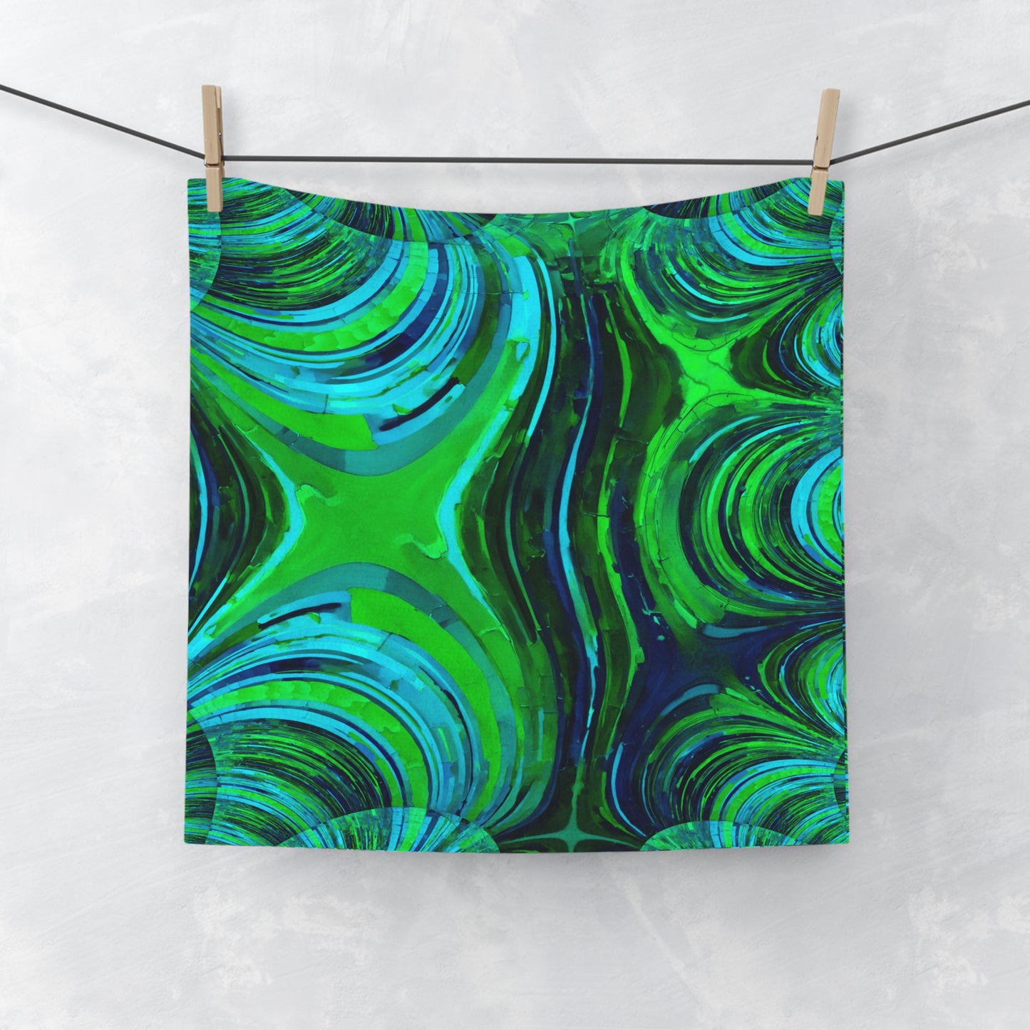 Uzi Spiral Blue Green Face Towel, 13" x 13"