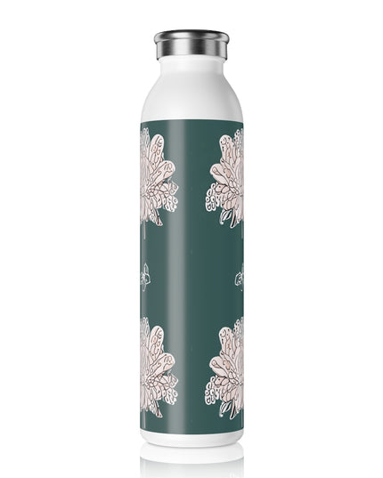 Soft White Floral Butterflies Slim Water Bottle, 20 oz White