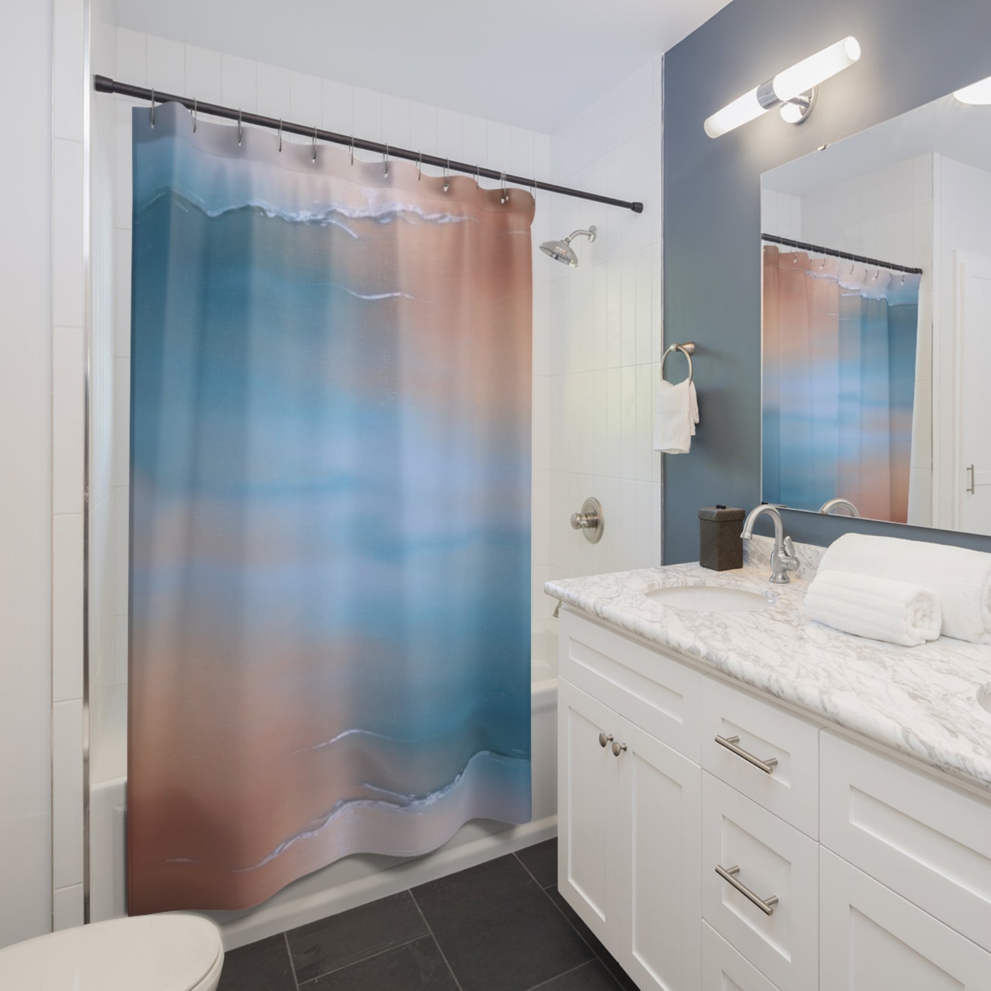 Blue Sea Peach Fog Shower Curtains, 71" x 74"