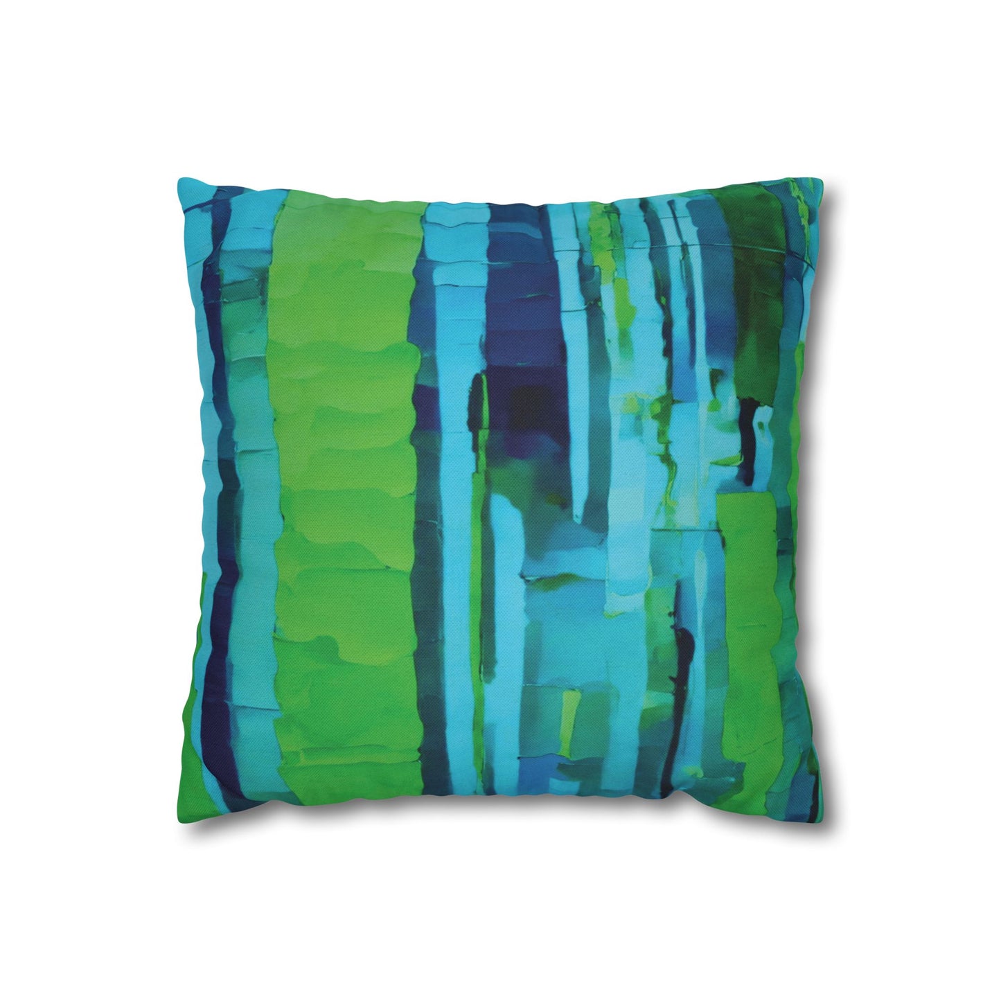 Striped Blue Green Spun Polyester Square Pillowcase, 14" x 14"