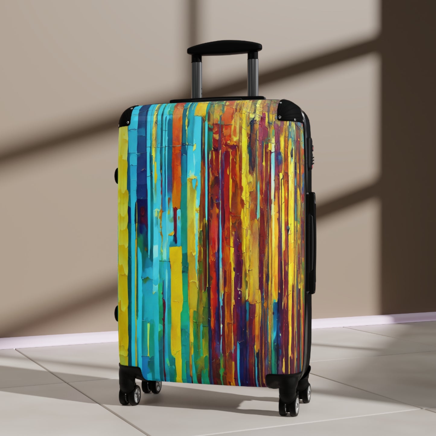 Striped Alpha Medium Suitcase with built in lock, 4 double-wheels, telescopic handle, and ABS back hard-shell