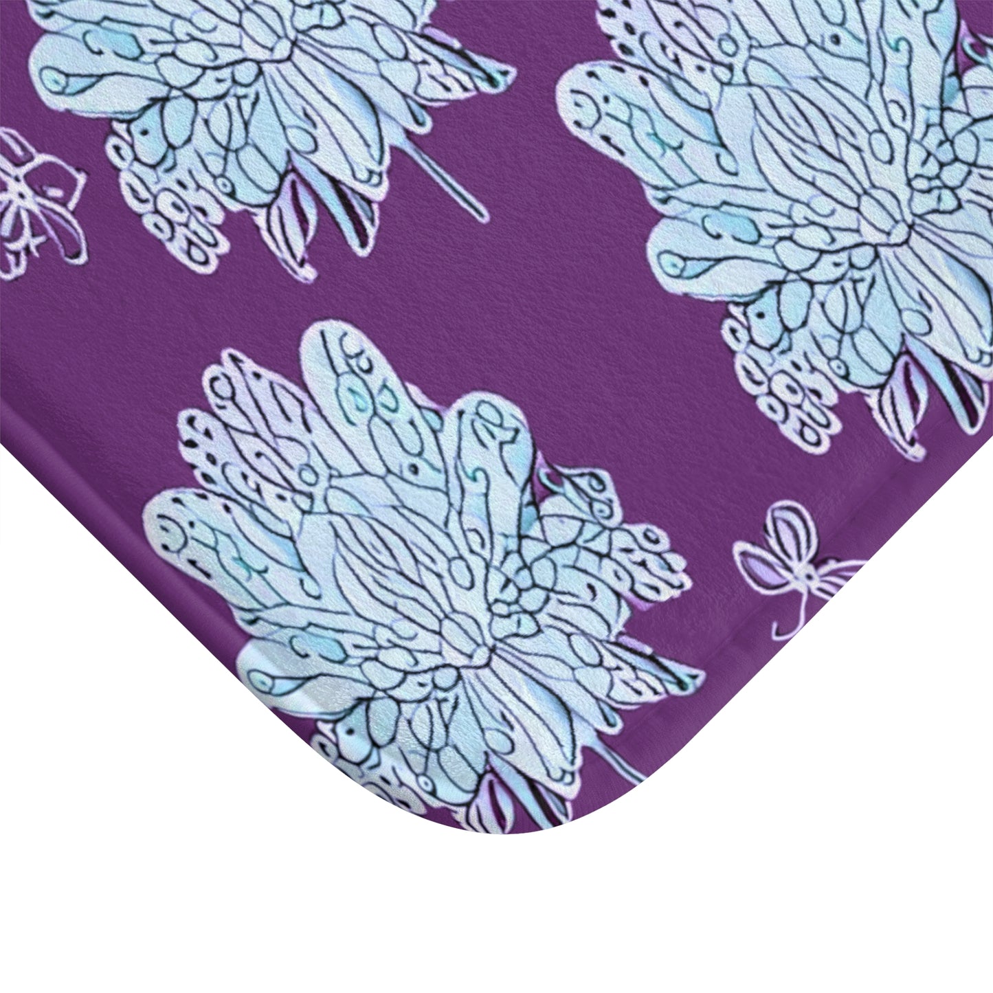 Blue Floral Butterflies 34" x 21" Bath Mat