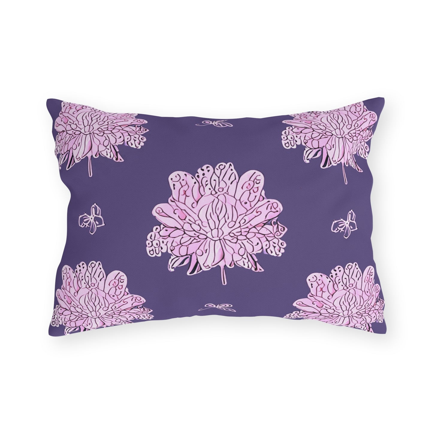 Magenta Floral Butterflies 20" x 14" Outdoor Pillow