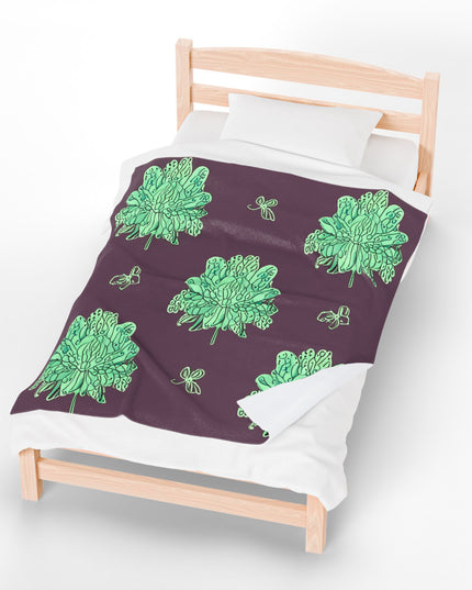 Mint Green Floral Butterflies Velveteen Plush Blanket, 50" x 60"