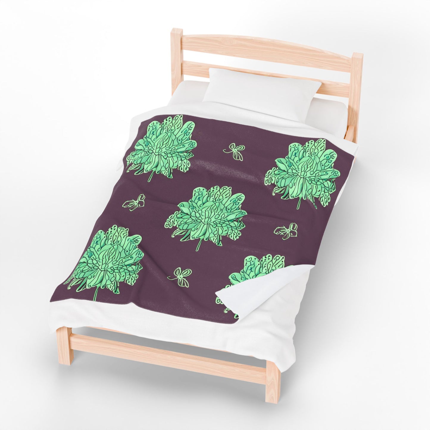 Mint Green Floral Butterflies Velveteen Plush Blanket, 50" x 60"