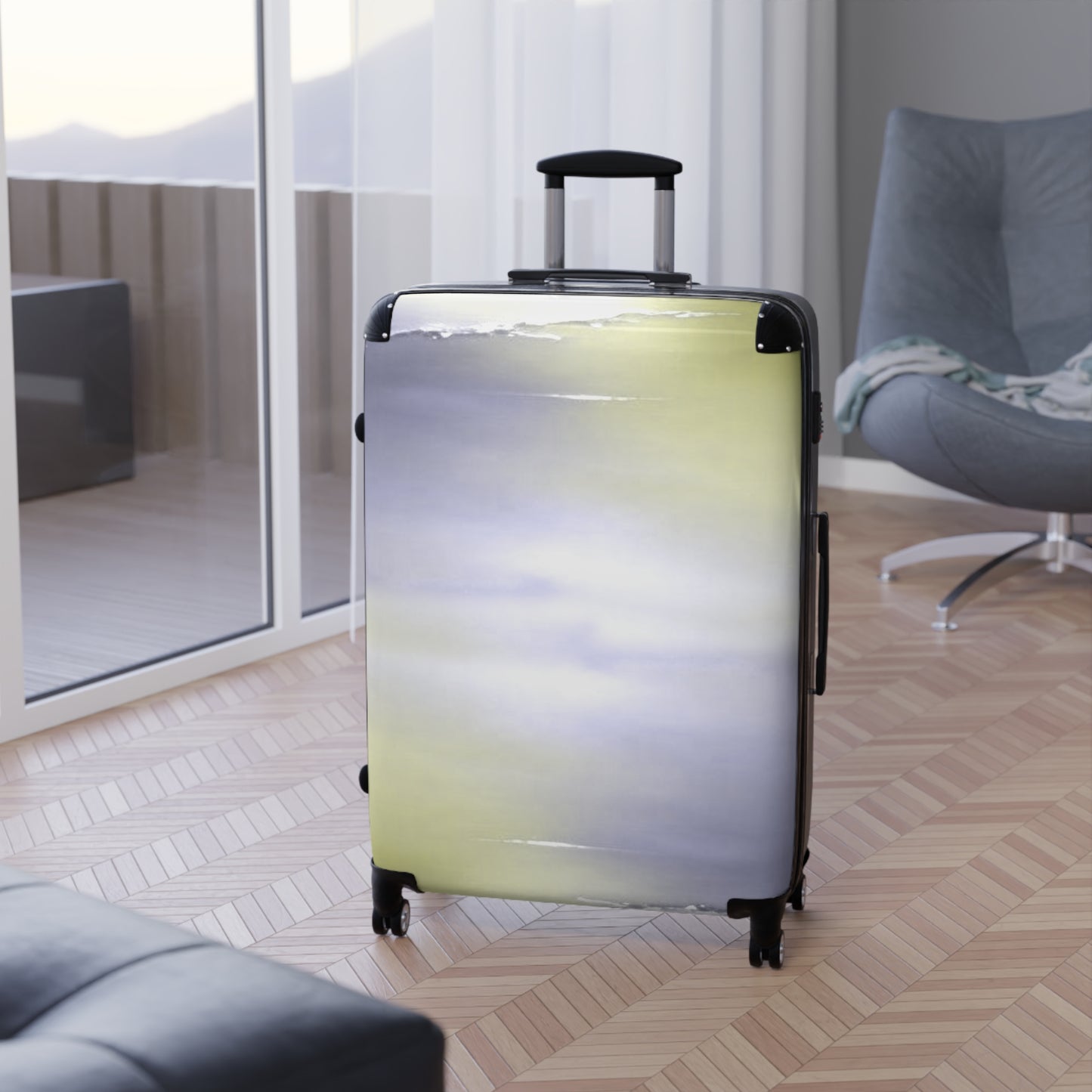 Lavender Sea Golden Fog Large Suitcase with built in lock, 4 double-wheels, telescopic handle, and ABS back hard-shell